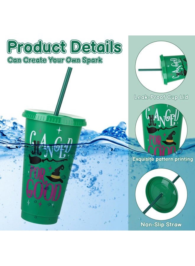 Ovveroche 12 Pcs Pink Green Plastic Cups with Lids and Straws 24 oz Reusable Tumbler for Witch Princess Enchanted Theme Parties Birthdays Bachelor Party Decoration - Image 3
