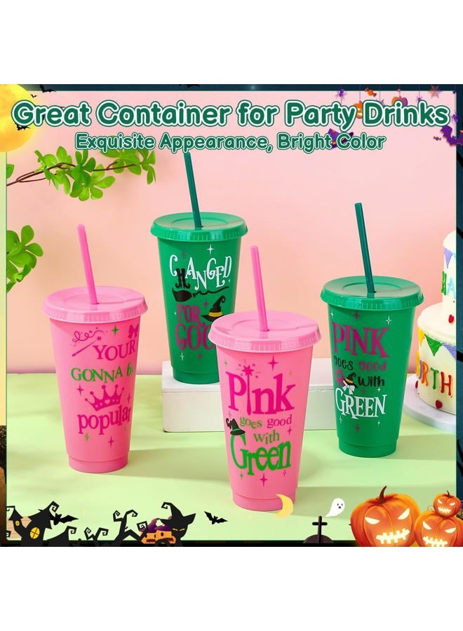 Ovveroche 12 Pcs Pink Green Plastic Cups with Lids and Straws 24 oz Reusable Tumbler for Witch Princess Enchanted Theme Parties Birthdays Bachelor Party Decoration - Image 5