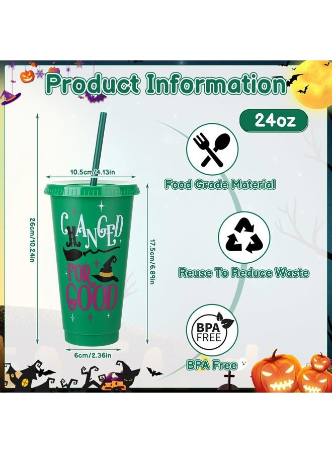 Ovveroche 12 Pcs Pink Green Plastic Cups with Lids and Straws 24 oz Reusable Tumbler for Witch Princess Enchanted Theme Parties Birthdays Bachelor Party Decoration - Image 2