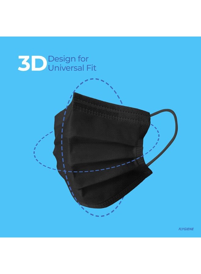FLYGIENE Travel Size Face Mask | 25 Count | Breathable Travel Face Mask 3 Ply Black Disposable Face Mask for Adults | TSA Approved Air Travel Mask for Airplane Travel | Black | 25 Count (5 Packs of 5) - Image 5
