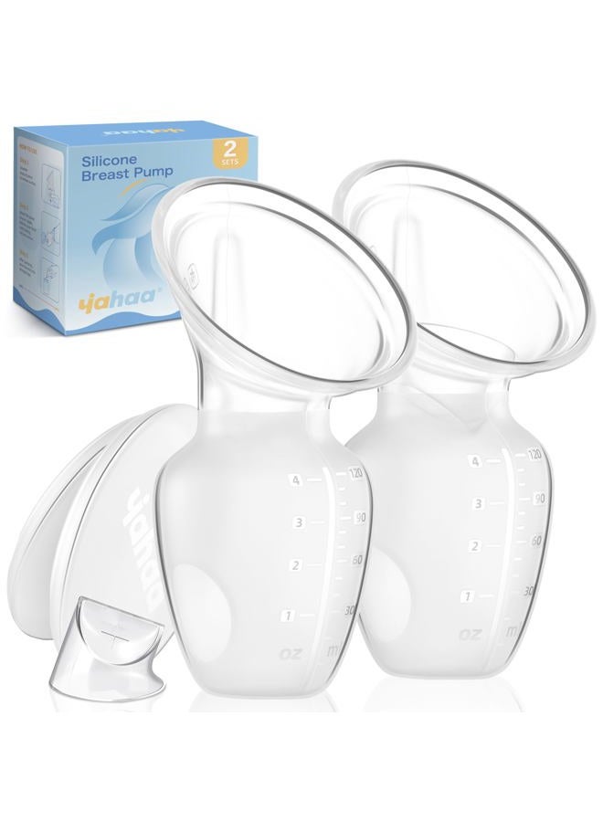 yahaa 2 Sets Manual Breast Pump for Breastfeeding Essentials,Colostrum Collector with Spill Free Valve,Cap,Silicone,Clear,4oz - Image 1
