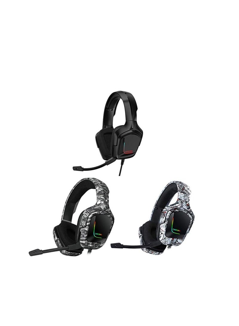 Phone Planet Gaming Headphone with Line,K20 RGB Camo Headphone Gaming Headset with Microphone LED Light Realistic Stereo Sound Computer Gamer Earphone Black - Image 4