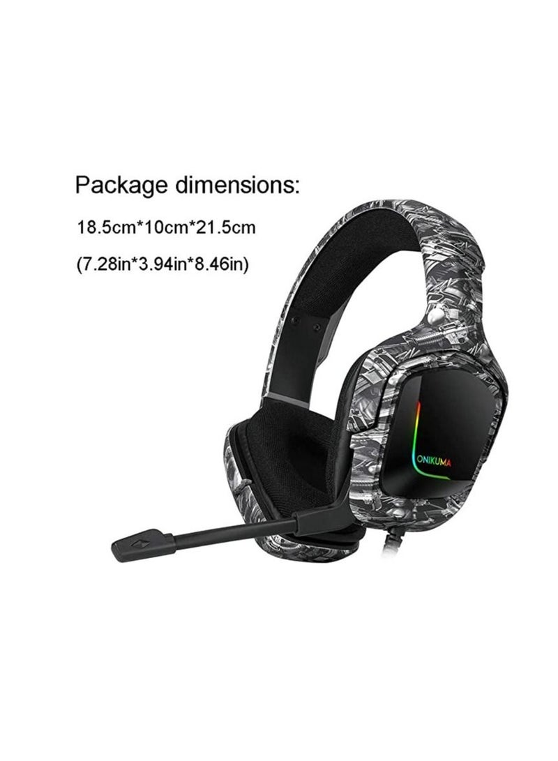 Phone Planet Gaming Headphone with Line,K20 RGB Camo Headphone Gaming Headset with Microphone LED Light Realistic Stereo Sound Computer Gamer Earphone Black - Image 2