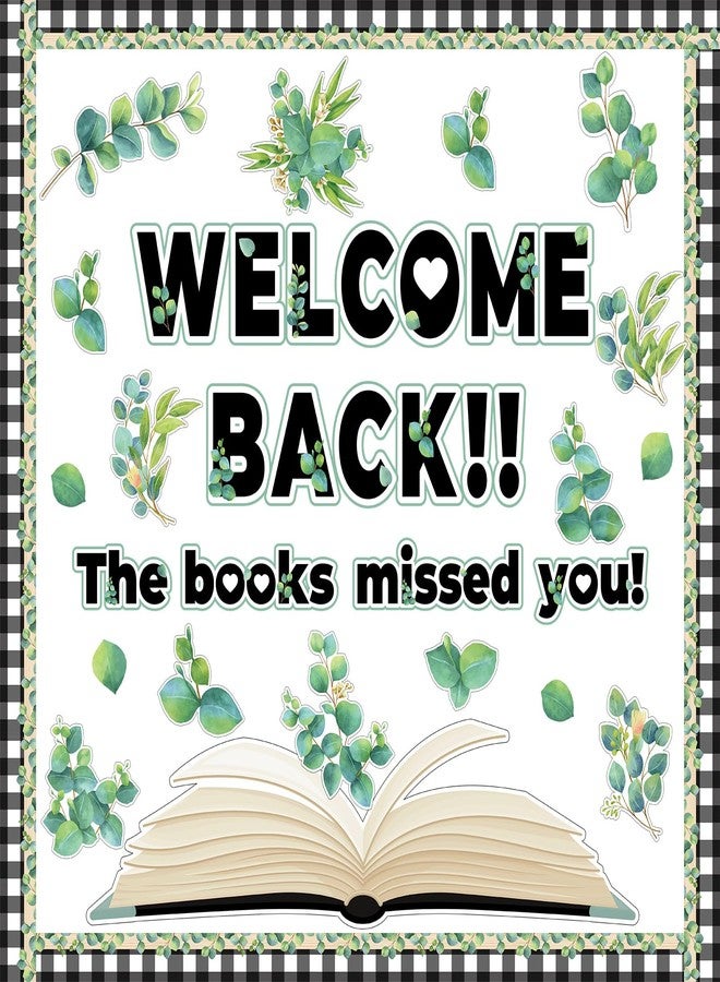 Oitnlaughter Boho Eucalyptus Reading Classroom Bulletin Decorations Set Classroom Greenery Reading Bulletin Board Border Cutout Welcome Back The Books Missed You Paper Cutouts Sets for Home Library School Supplies - Image 1