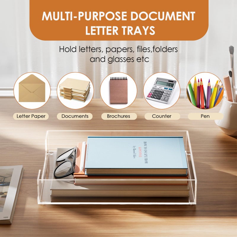 MaxGear Acrylic Letter Tray, Clear Desk Organizer for Papers, Documents, Magazines, Folders, Notebooks, and Stationery â€“ Multi-Function File Tray and Desktop Organizer for Office, Home, and Workspace - Image 3