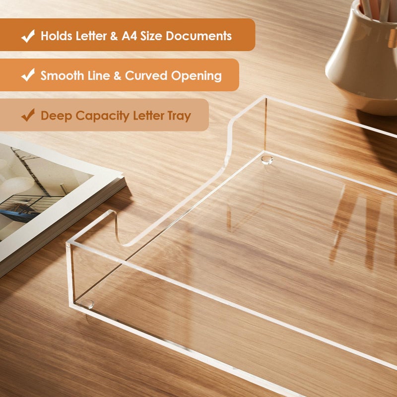 MaxGear Acrylic Letter Tray, Clear Desk Organizer for Papers, Documents, Magazines, Folders, Notebooks, and Stationery â€“ Multi-Function File Tray and Desktop Organizer for Office, Home, and Workspace - Image 4