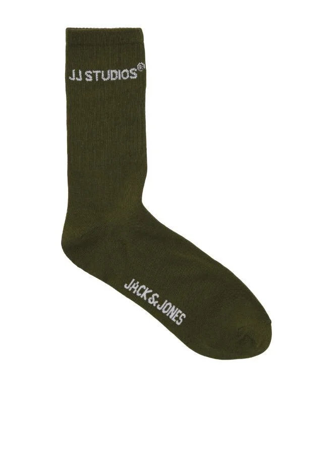 JACK & JONES White Pack:Blue mirage - Dusty olive 3 Pack Of Crew Socks for Men | Best Price UAE