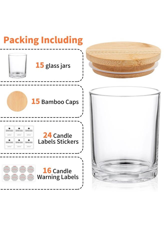 SUPMIND 15 Pack Clear Empty Candle Jars with Bamboo Lids and Sticky Labels, Bulk Jars for Making Candles Containers - Dishwasher Safe,Glass, 7oz - Image 3
