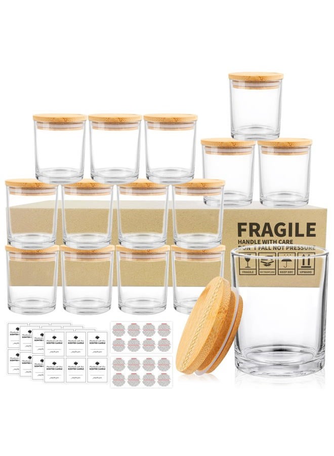 SUPMIND 15 Pack Clear Empty Candle Jars with Bamboo Lids and Sticky Labels, Bulk Jars for Making Candles Containers - Dishwasher Safe,Glass, 7oz - Image 1