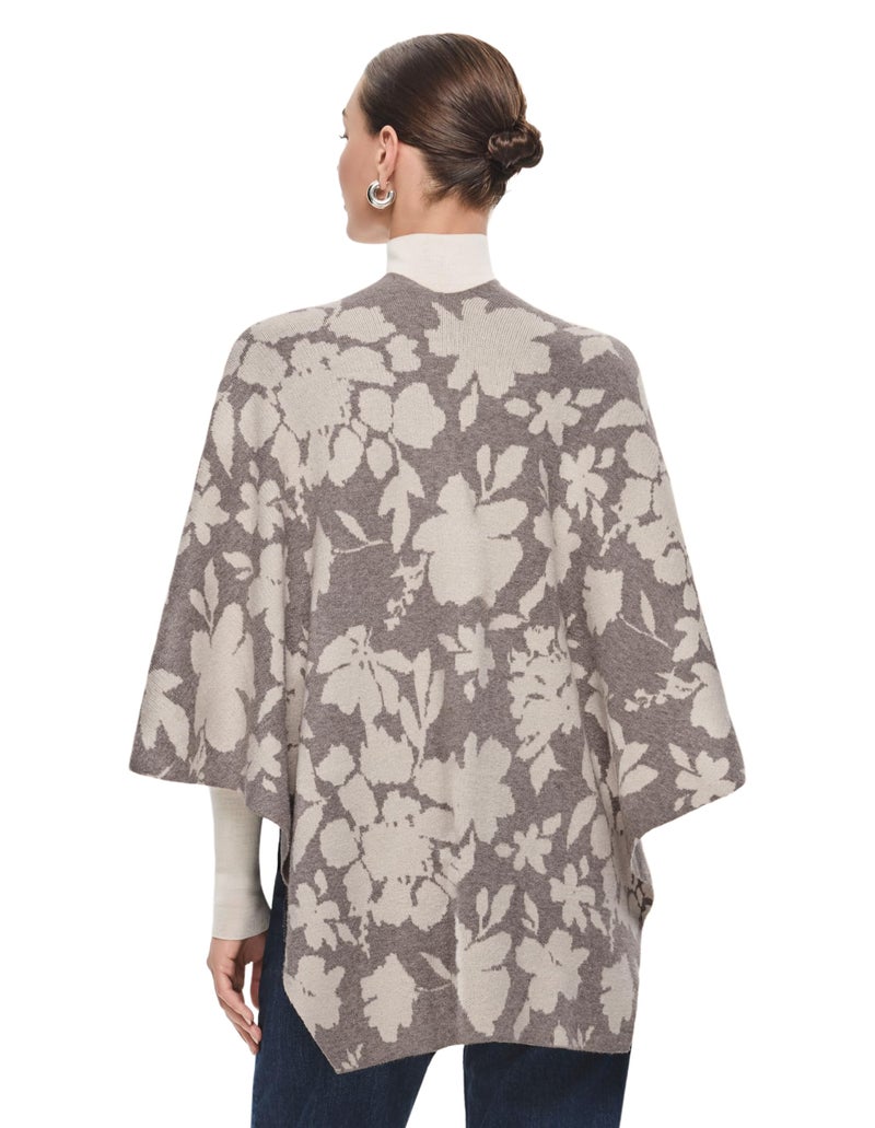 PULI Women's Floral Shawl Wraps Poncho Ruana Cape Open Front Cardigan Sweater Evening Dress for Fall Winter Oatmeal - Image 2