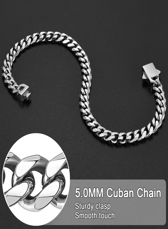 Fiusem أساور فيوسيم الرجالية الفضية اللون، سوار كوبي من الفولاذ المقاوم للصدأ، عرض 5 مم/7 مم/8 مم، طول 7.1 بوصة/7.5 بوصة/7.9 بوصة، 7.5 بوصة، فولاذ مقاوم للصدأ، بدون أحجار كريمة - Image 4