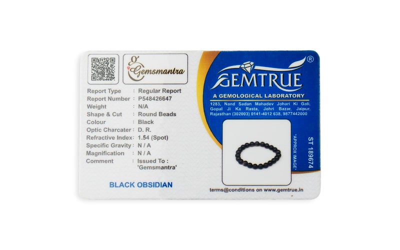 GEMSMANTRA Black Obsidian Crystal Bracelet | Lab Certified 8mm Round Cut Beads | Unisex Healing Bracelet for Men & Women | Enhances Protection, Intuition & Transformation - Image 4
