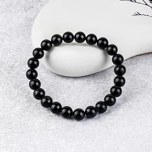 GEMSMANTRA Black Obsidian Crystal Bracelet | Lab Certified 8mm Round Cut Beads | Unisex Healing Bracelet for Men & Women | Enhances Protection, Intuition & Transformation - Image 5