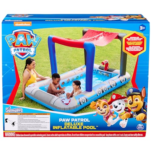 SwimWays Paw Patrol Deluxe Inflatable Pool Above Ground Pool with Canopy and Fast Inflation for Kids Aged 3 Up - Image 1