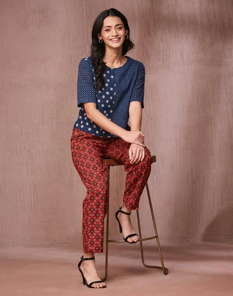 Fabindia Indigo Cotton Printed Short Top