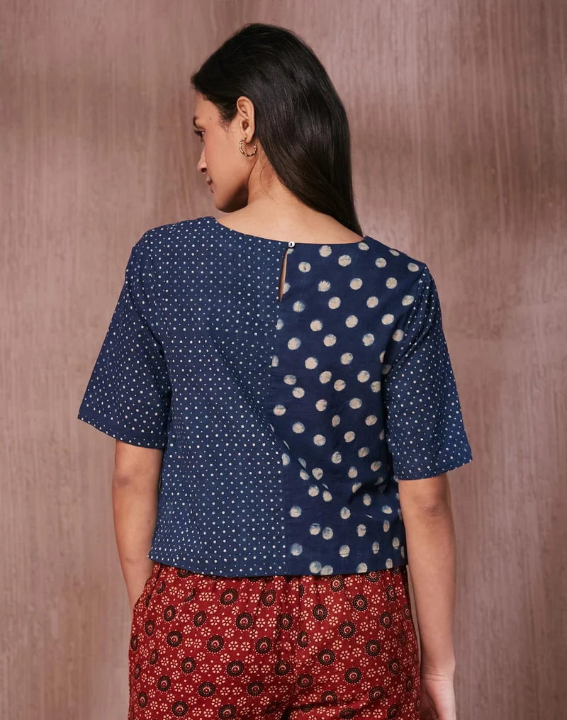 Fabindia Indigo Cotton Printed Short Top