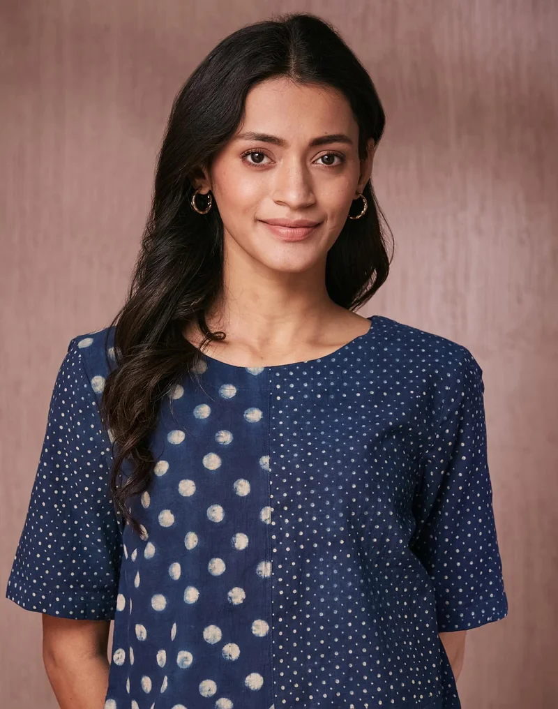 Fabindia Indigo Cotton Printed Short Top