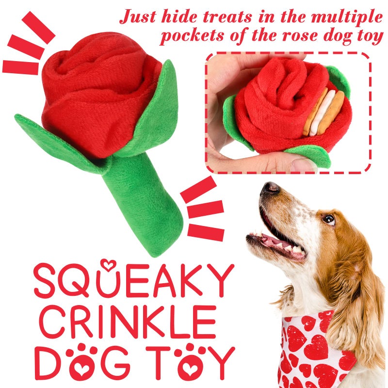 LEIFIDE Valentine's Day Dog Chew Toys Bandana Set 4 Pack Valentines Day Rose Dog Toy Squeaky Plush Toy Heart Shaped Dog Rope Toy Dog Cotton Pet Rope Toys for Small Medium Large Dogs Pet Supplies - Image 2