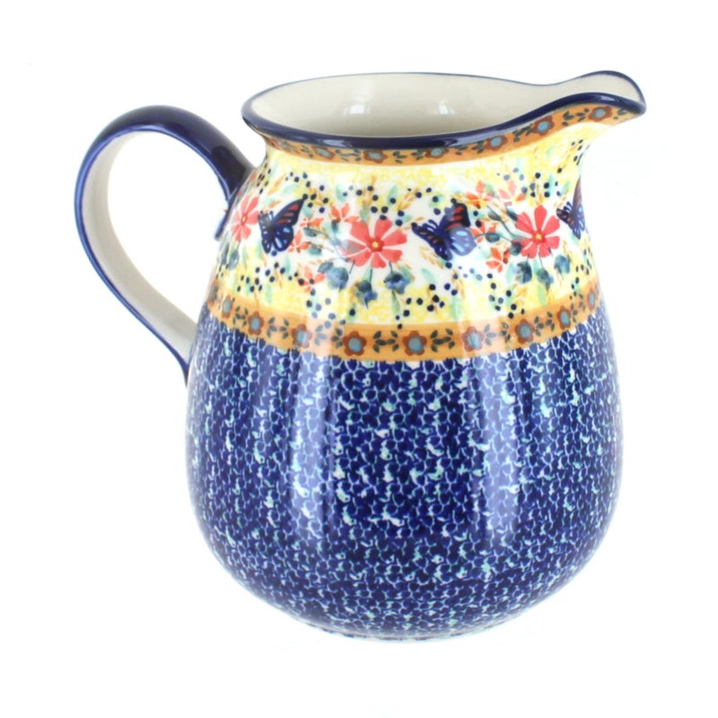 Blue Rose Polish Pottery Blue Butterfly Pitcher