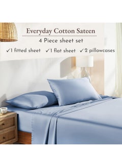 California Design Den California Design Den Soft 100% Cotton Sheets King Size Bed Sheets Set with Deep Pockets, King Sheets Set with Sateen Weave, Cooling Sheets (Blue Hydrangea)  - Image 3