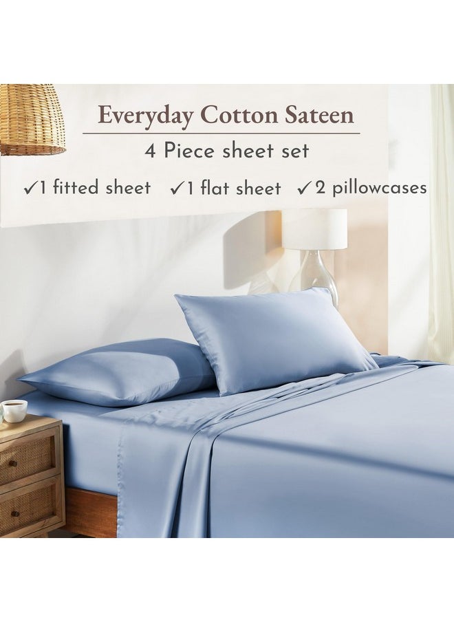 California Design Den - California Design Den Soft 100% Cotton Sheets King Size Bed Sheets Set with Deep Pockets, King Sheets Set with Sateen Weave, Cooling Sheets (Blue Hydrangea) - Image 1