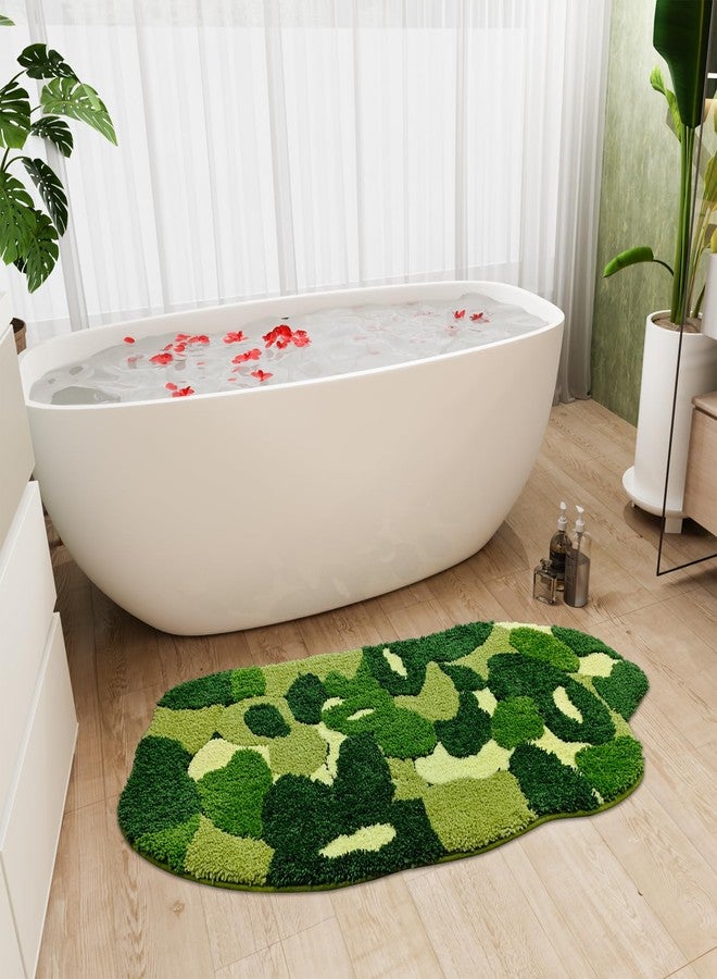 Anybar Green Moss Rug Bathroom Decor, Cute Fun Long Runner Bath Mat Microfiber Non Slip, Absorbent Washable Extra Thick Soft Large Bathroom Rugs for Floor,Shower (20x48 inch) - Image 1