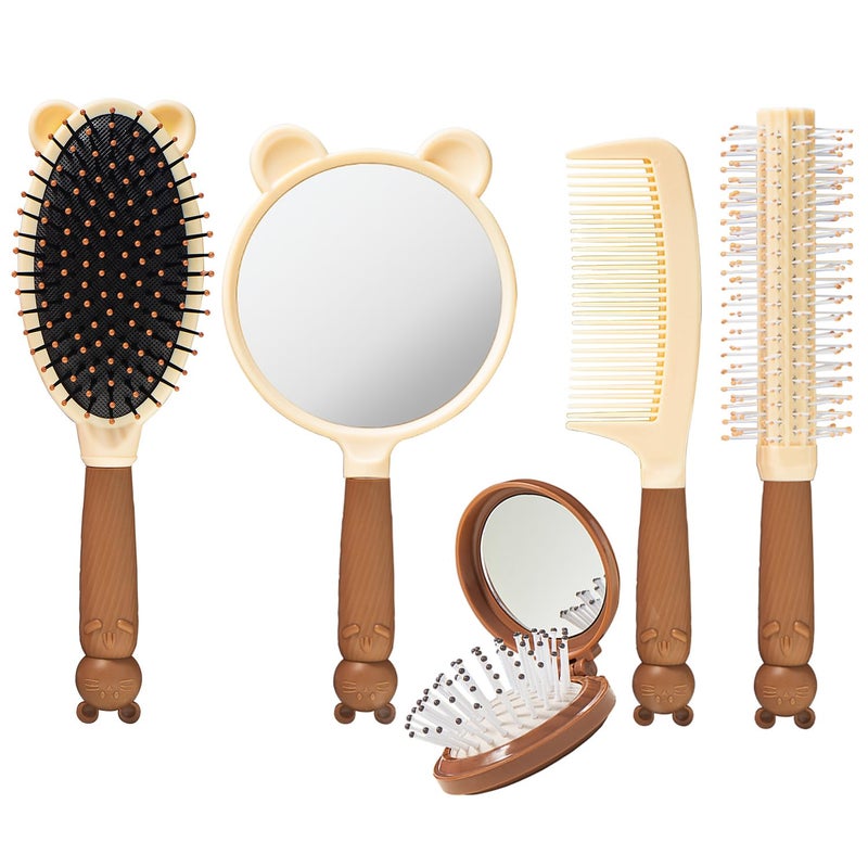 1 Set 5 Pcs Hair Brush and Comb Set for Girls Mirror Comb Set for Girl Hair Comb SetBrush Set Girl Hair Comb Girl Mirror Set Brush Set for Girls Sisters A Portable Pocket Hair Brush with Mirror