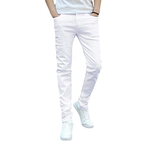 WULFUL Men's Slim Fit Skinny Stretch Comfy Jeans Denim Pants White - Image 3