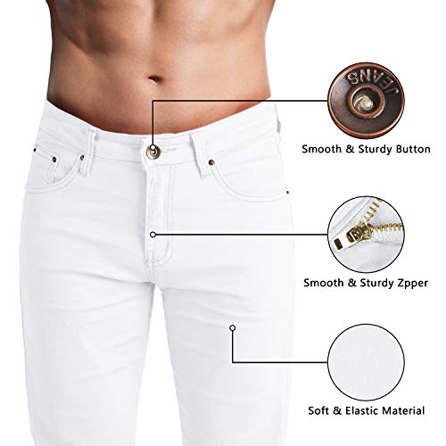 WULFUL Men's Slim Fit Skinny Stretch Comfy Jeans Denim Pants White - Image 5