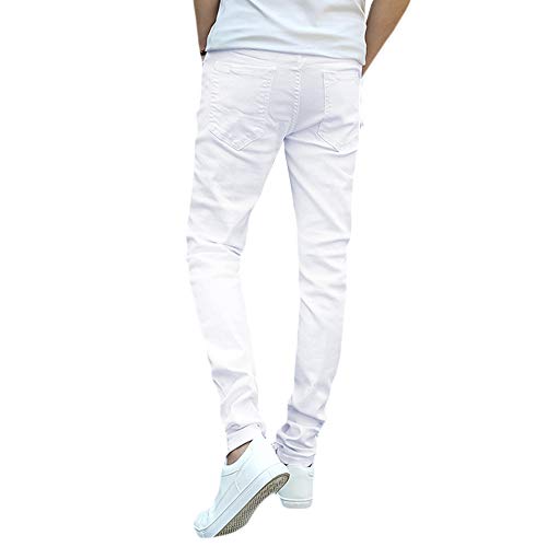 WULFUL Men's Slim Fit Skinny Stretch Comfy Jeans Denim Pants White - Image 4