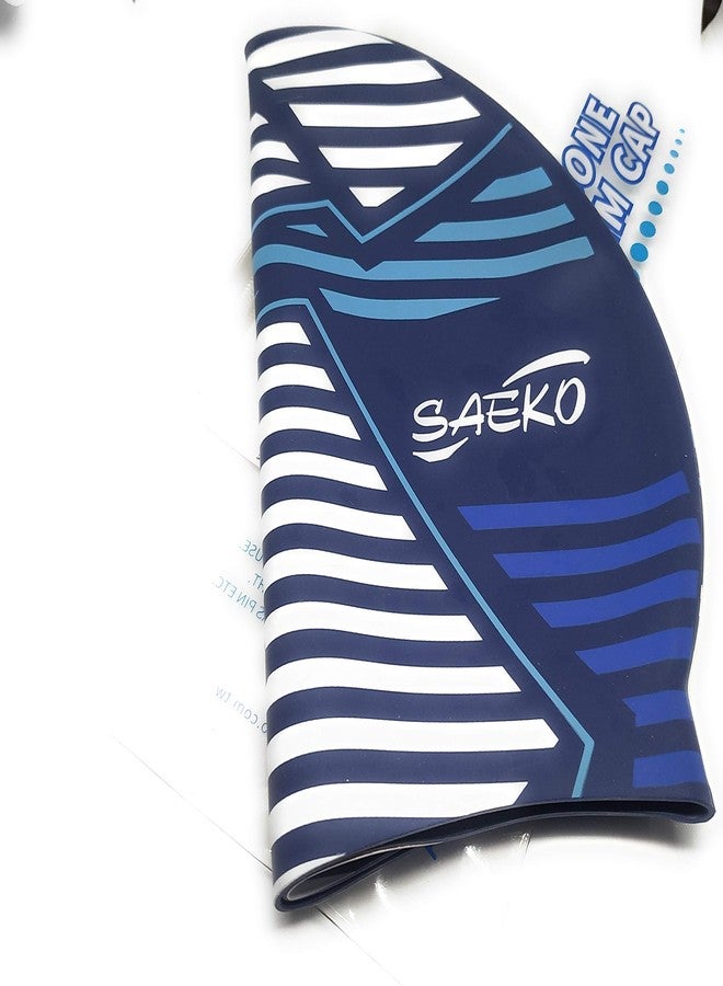 Saeko Stripes Silicon Swimming Cap, Unisex Adult (Blue) - Image 2