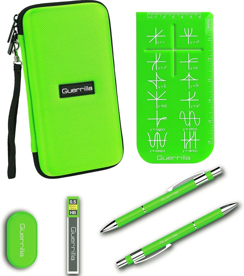جريلا حقيبة السفر الصلبة من لآلات حاسبة TI-83 Plus، TI-84 Plus، TI-84 Plus Color Edition، TI-89 Titanium، TI-Nspire CX & CX CAS، HP50G + مجموعة ملحقات الآلة الحاسبة الأساسية من ، أخضر - Image 1
