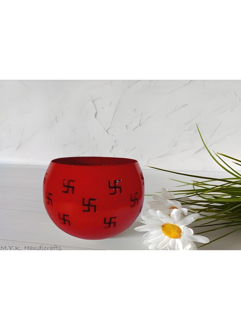 M.Y.K. Handicrafts MYK Handicrafts Radiant Swastika Glow Swastika Design Tealight Candle Holder Votive 2 in 1 Candle Holder and Diya for Room and Dining Table Decor Home Decor Red 