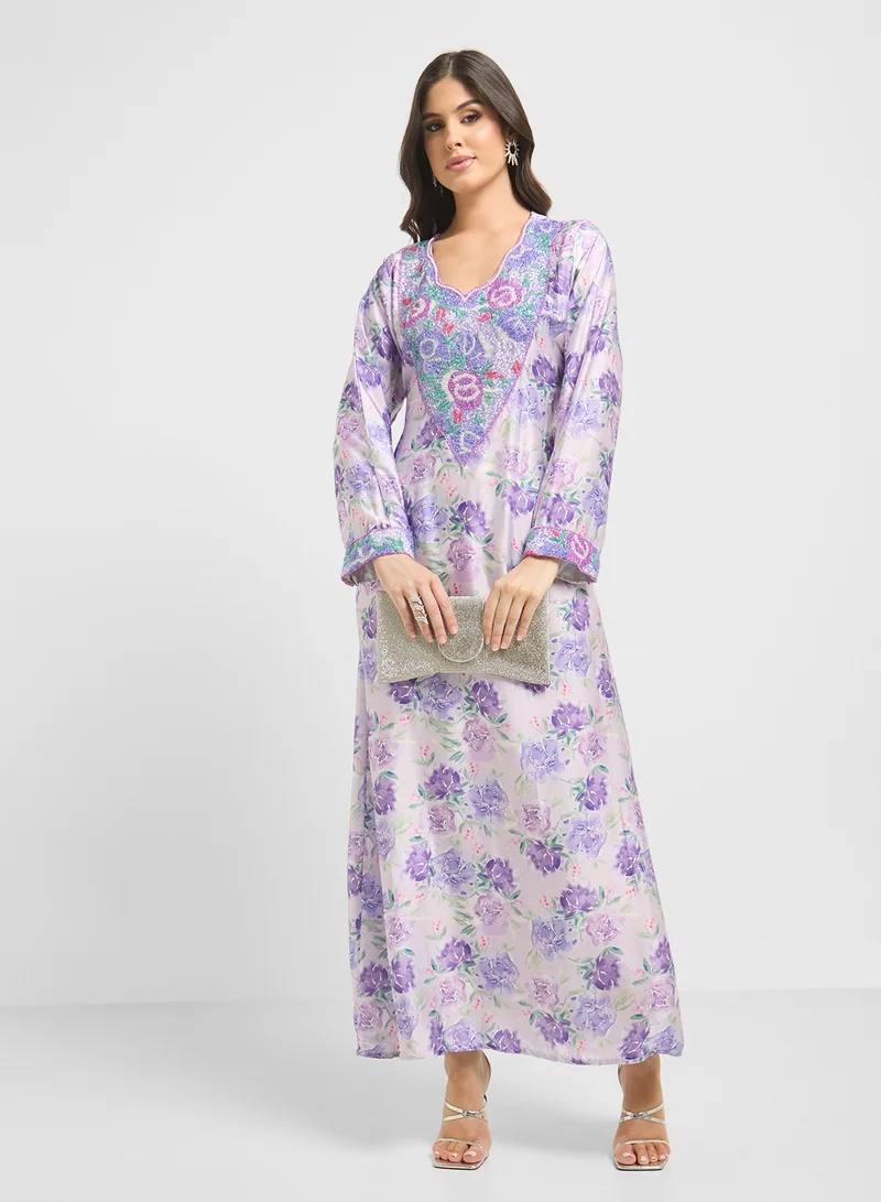 ARABIAN CLOSET Embellished Belted Jalabiya