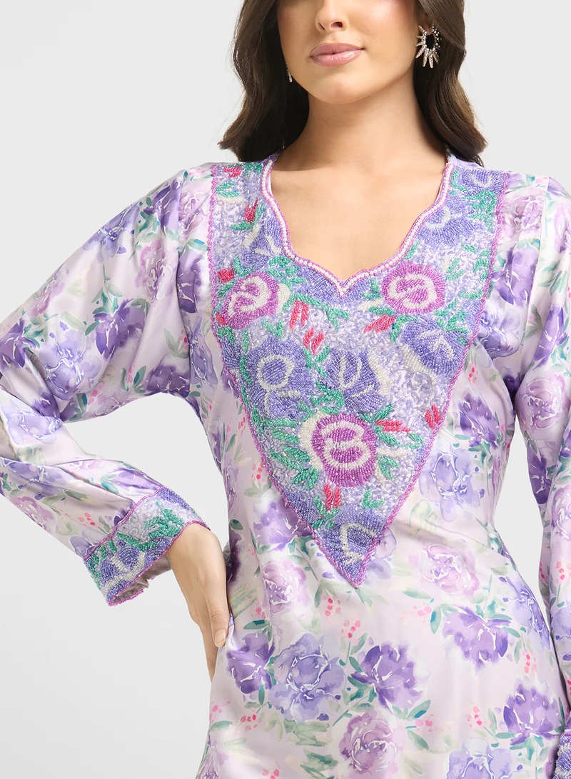 ARABIAN CLOSET Embellished Belted Jalabiya