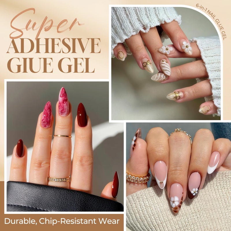 UNA GELLA 6 in 1 Gel Nail Glue for Nails Tips 10ml Long Lasting U V Nail Glue Super Strong Brush On Glue for Base Blooming Gel for Clear False Nail Tips and Press on Acrylic Nails Need Light Cured - Image 2