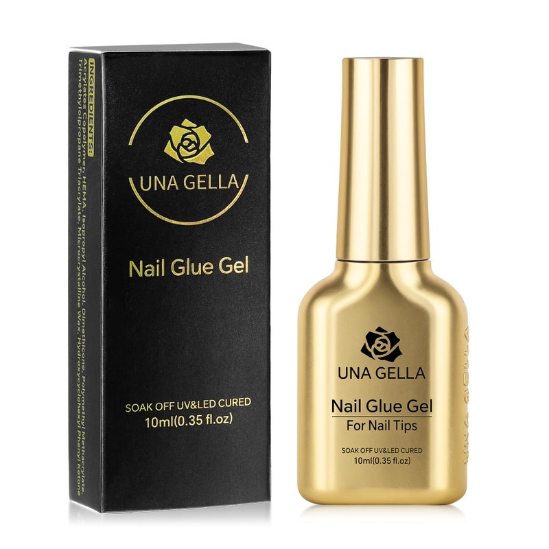 UNA GELLA 6 in 1 Gel Nail Glue for Nails Tips 10ml Long Lasting U V Nail Glue Super Strong Brush On Glue for Base Blooming Gel for Clear False Nail Tips and Press on Acrylic Nails Need Light Cured - Image 1