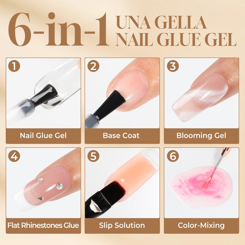 UNA GELLA 6 in 1 Gel Nail Glue for Nails Tips 10ml Long Lasting U V Nail Glue Super Strong Brush On Glue for Base Blooming Gel for Clear False Nail Tips and Press on Acrylic Nails Need Light Cured - Image 5