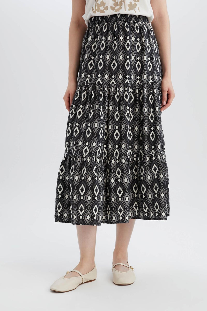DeFacto Black Woman Patterned Aerobin Midi Skirt Casual - Image 1
