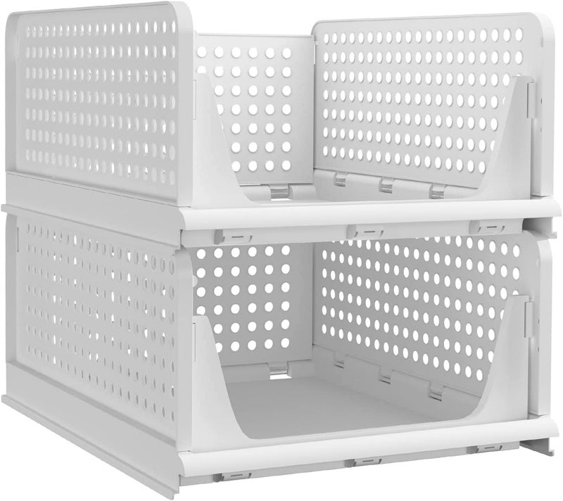 VERAT 2 Peices Clothes Organizer For Wardrobe Cupboard Organizer For Clothes Foldable And Stackable Closet Organizer Drawer Organizer For Clothes (Pack Of 2 White Small) - Image 1