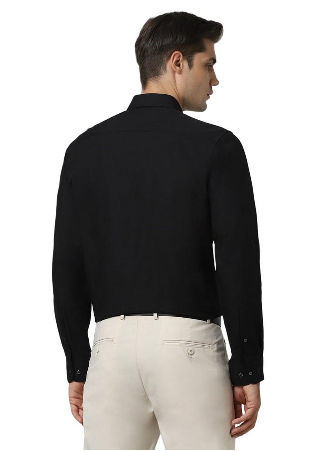 Peter England Peter England Men's Premium Solid Herringbone Regular Fit Full Sleeve Formal Shirt | Wonder Fabric | Cotton Rich Black  - Image 3