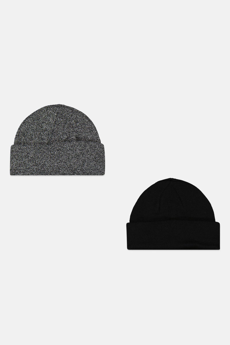 Asos Design Women 2 Pcs Mini Fisherman Ribbed Beanie, Black - Image 1