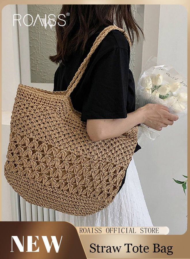 Women Straw Woven Shoulder Bag Summer Beach Travel Crossbody Handbag Classics Satchel Purse Woven Handbags Women Straw Tote Bag with Zip Woven Basket Bags