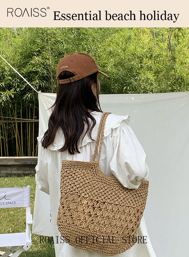 roaiss Women Straw Woven Shoulder Bag Summer Beach Travel Crossbody Handbag Classics Satchel Purse Woven Handbags Women Straw Tote Bag with Zip Woven Basket Bags - Image 3