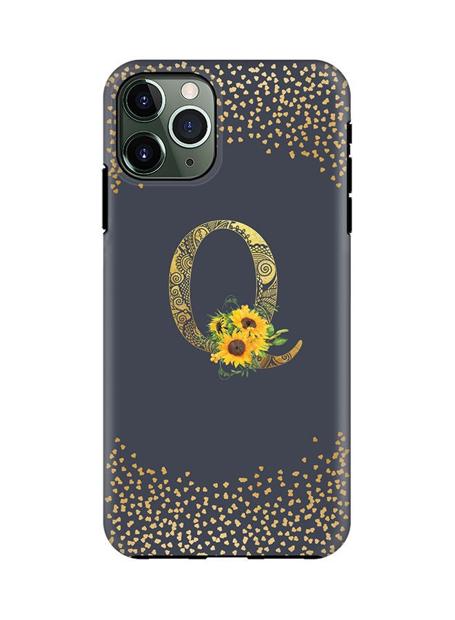 Stylizedd Monogram Tough Cover for Apple iPhone 11 Pro Case Custom Initials Letter Floral Mandala Pattern Tough Pro Dual Layer hybrid PC inner TPU protection Alphabet- Q (Grey) - Image 1