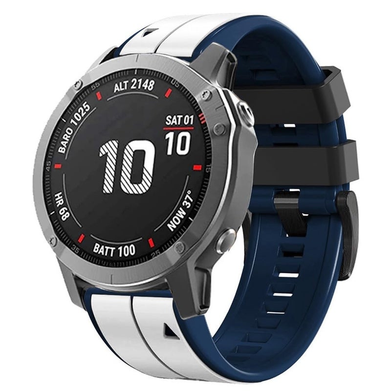 OUTVI 26mm watch band for garmin fenix 5x 6x Pro 7x 3 hr Epix Pro Gen 2 51mm Enduro 2 Descent Mk1 Mk2 Mk2i Mk3i tactix dual colors rugged silicone quick fit 26 watch bands men women WHITE BLUE - Image 1