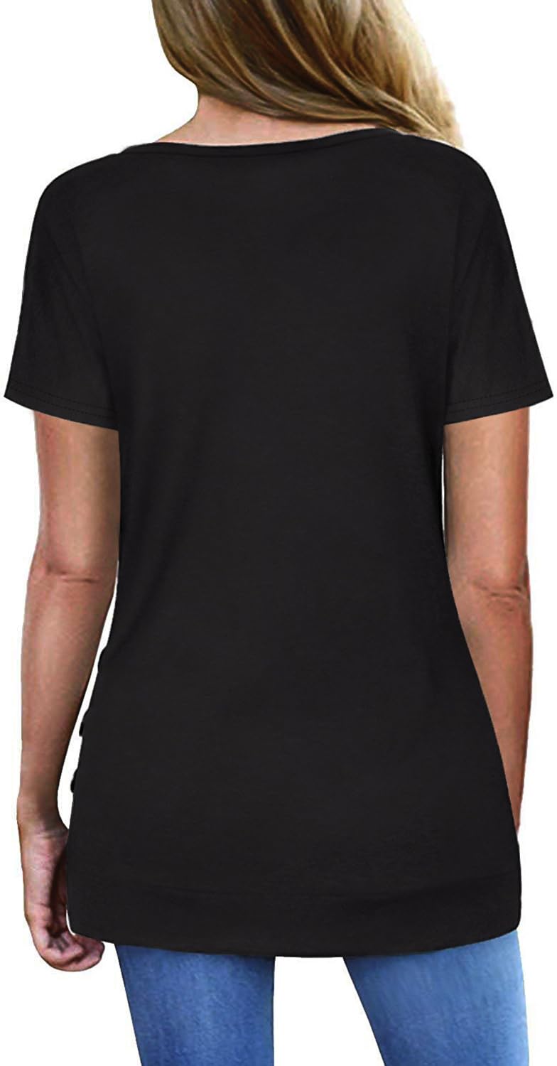 Jescakoo Summer Tops for Women Short Sleeve V Neck T Shirts Cute Fashion 2024 Black XL - Image 2