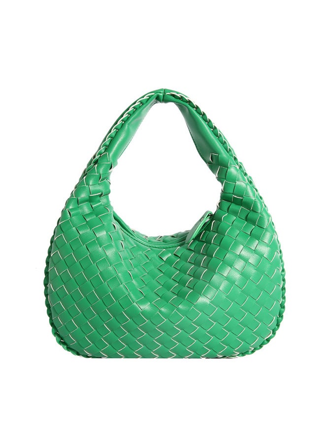 French Style Versatile Women's Knitted Handbag Niche Underarm Bag High-end Feel Commute Tote Bag Durable Strap Single Shoulder-Color:Small Size Green-Dimensions:Small 34*21  - Image 1