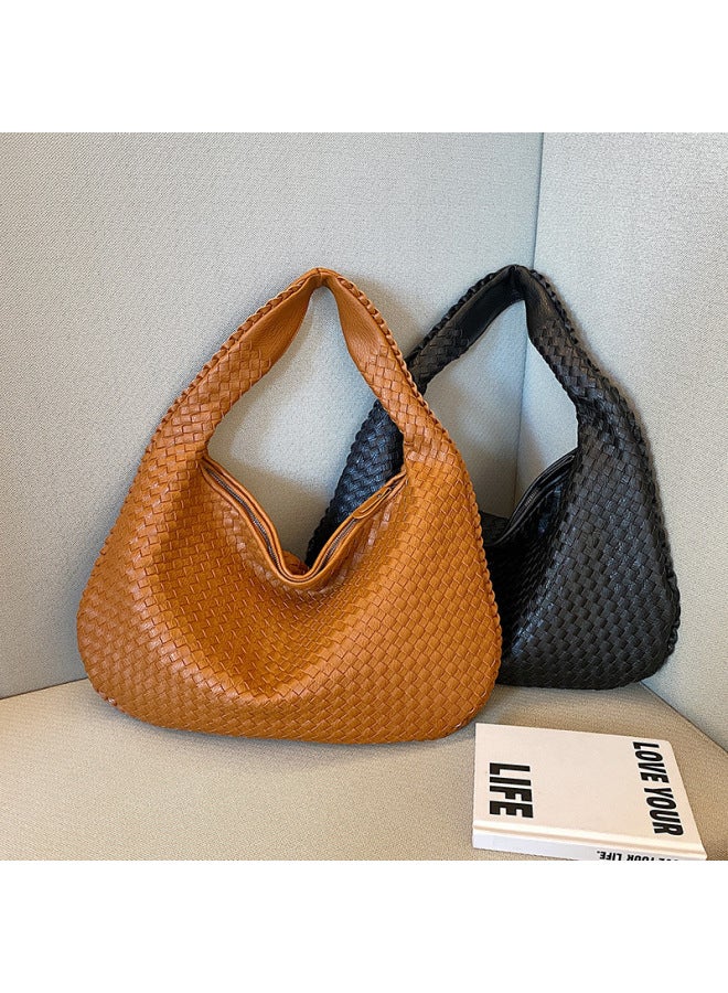 French Style Versatile Women's Knitted Handbag Niche Underarm Bag High-end Feel Commute Tote Bag Durable Strap Single Shoulder-Color:Small Size Green-Dimensions:Small 34*21  - Image 2