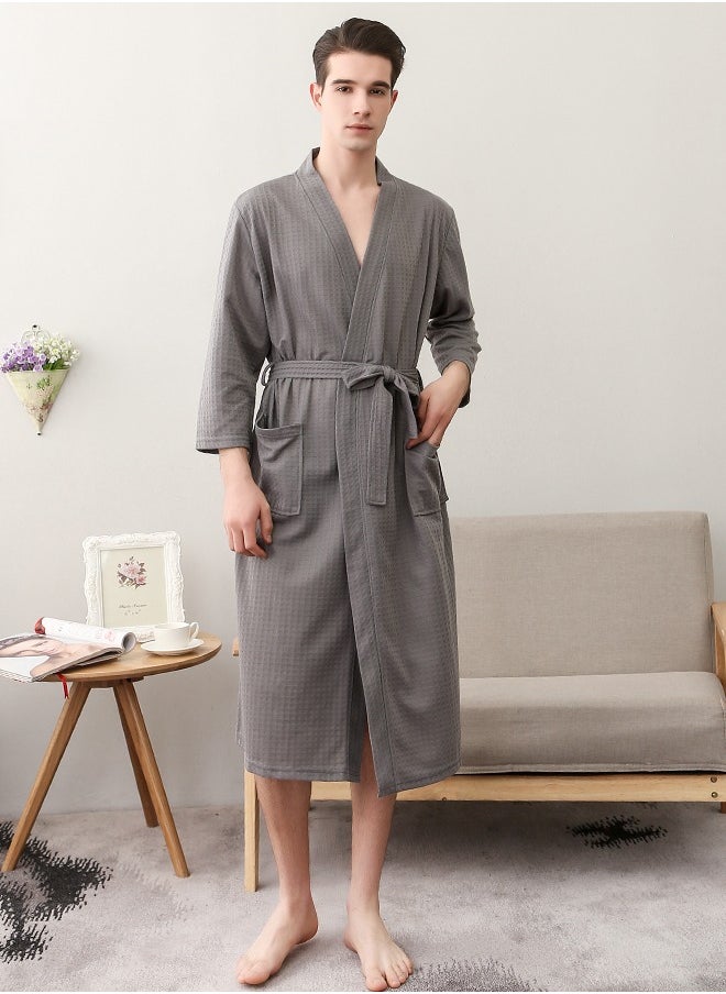 Bukela - Men Waffle Robes Lightweight Knit Bathrobe Sleepwear Kimono Robe Wrap Loungewear with Pocket, Size: M/XL/XXXL - Image 1